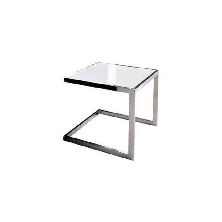 Mese L Euro-Home, blatul din sticla alba, 45x45x43 cm