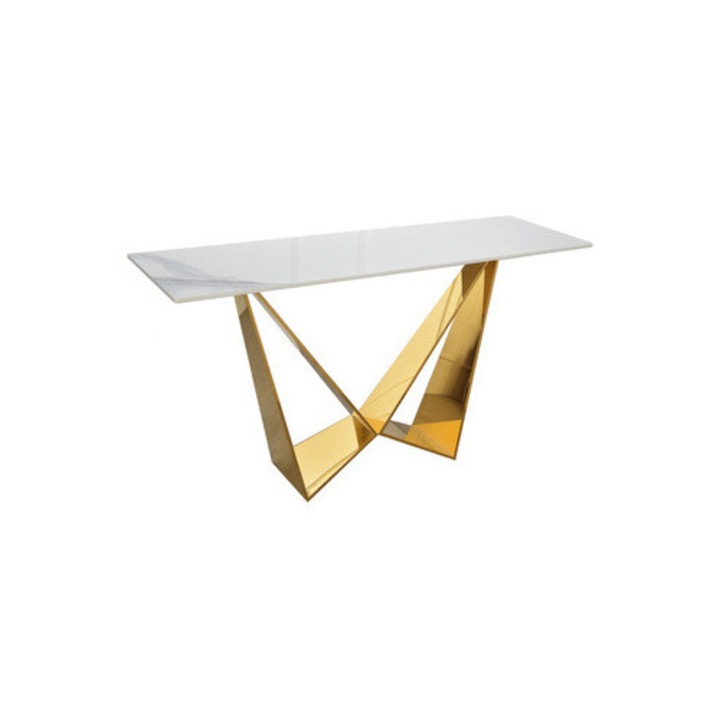 Consola Euro-Home, blat din marmura lucios, 150x45x80 cm, aurie