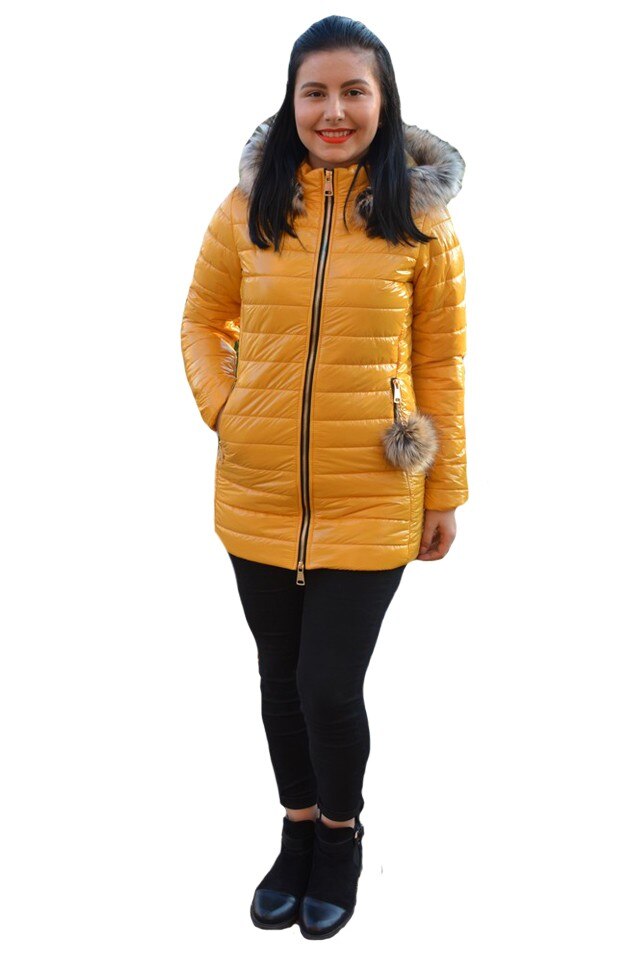 Jacheta Vera casual ,lunga cu aspect lucios ,D&J Exclusive, Galben