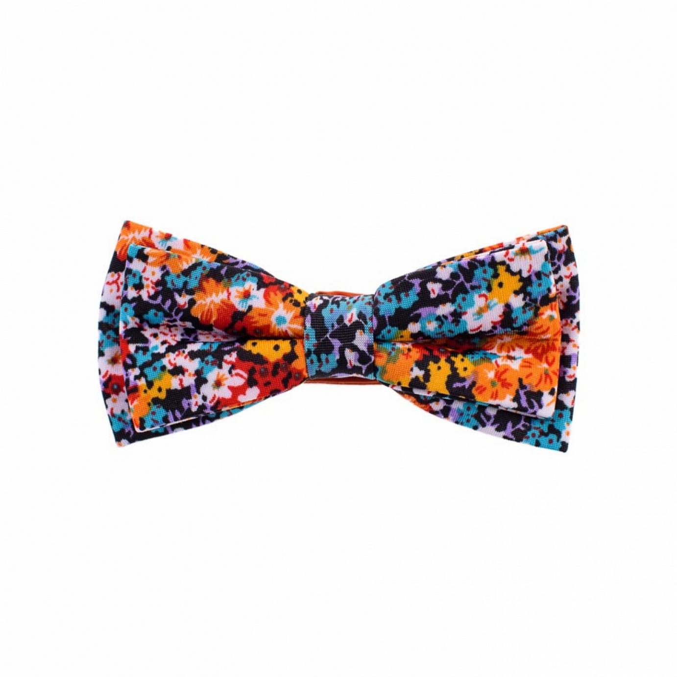 Papion dublu, turcoaz, Onore, imprimeu floral multicolor