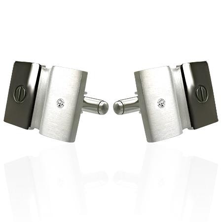 Butoni otel inox cu suruburi zirconii - BeSpecial Argintiu