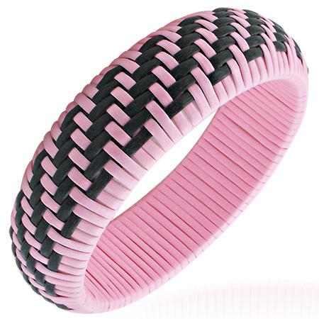 Bratara fantezie impletita din lemn roz cu negru - BeSpecial 3111, 27, Multicolor