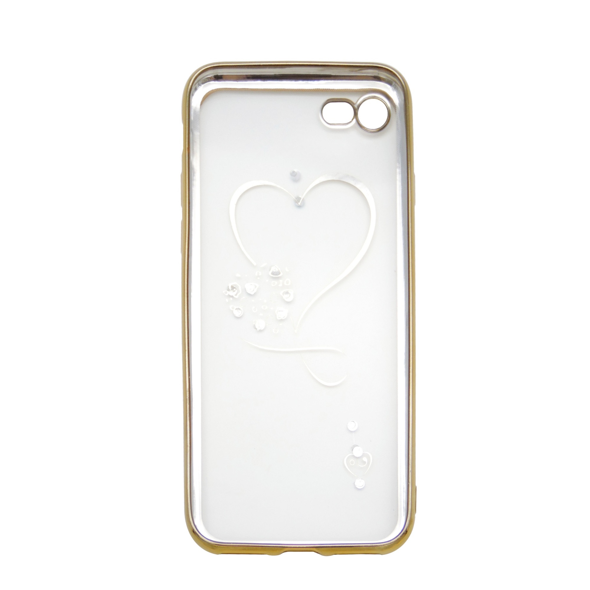 Husa silicon Beeyo Heart aurie (model inima) spate transparent pentru Apple iPhone 7, 8, SE 2020