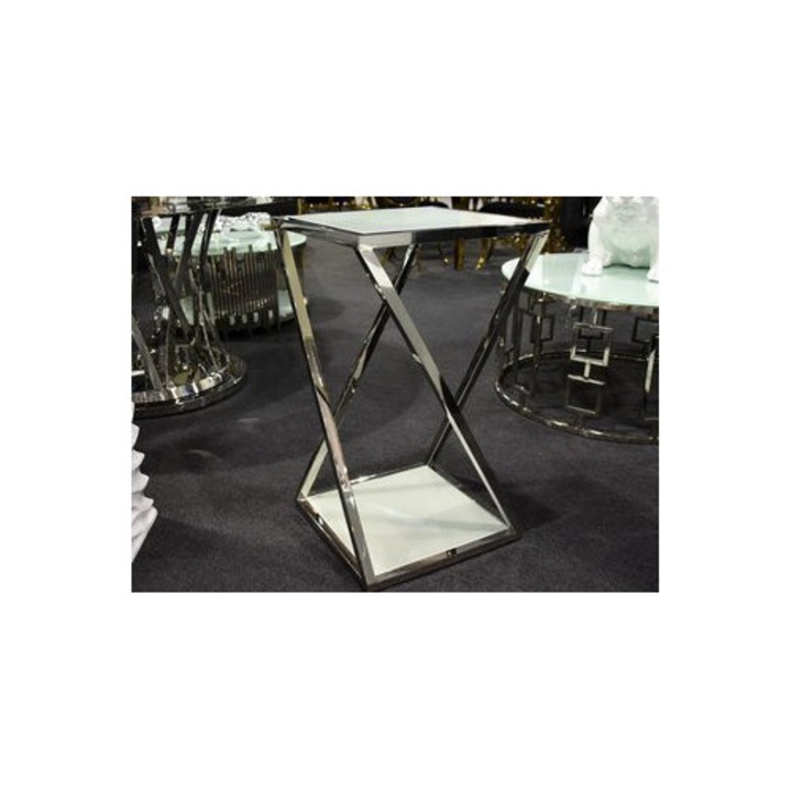 Suport pentru flori Euro-Home, sticla alba, otel inoxidabil, 40x40x85 cm