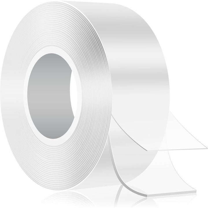 Set 12 bucati banda dublu adeziva, 5m x 2cm, reutilizabila, transparenta