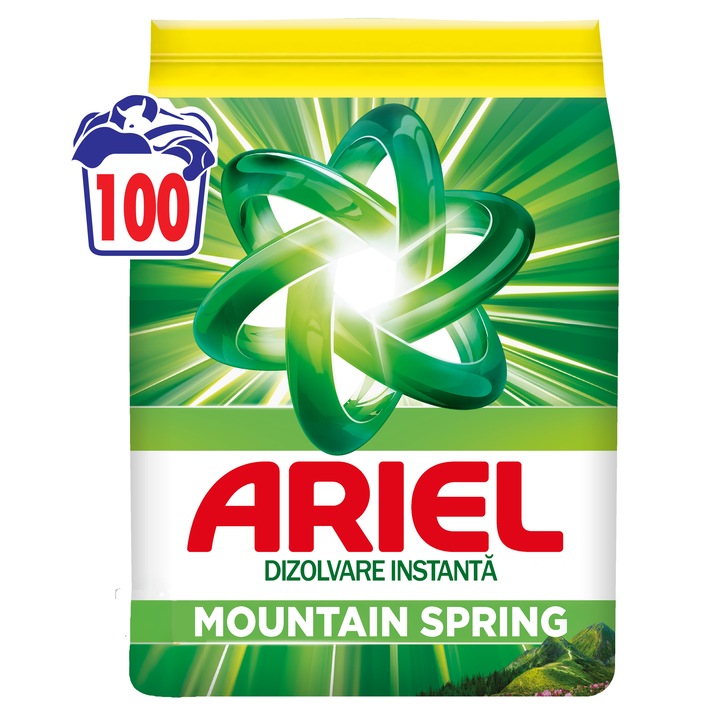Detergent de rufe pudra Ariel Mountain Spring 6,5 kg, 100 spalari