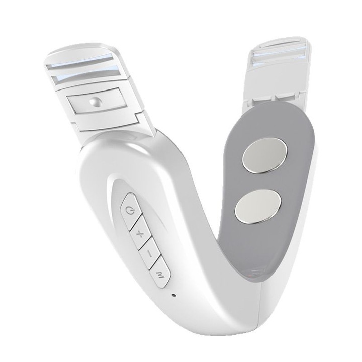 Aparat masaj facial EMS microcurrent pentru fata si barbie, masager cu control smart si 3 trepte intensitate, alb, 1 buc