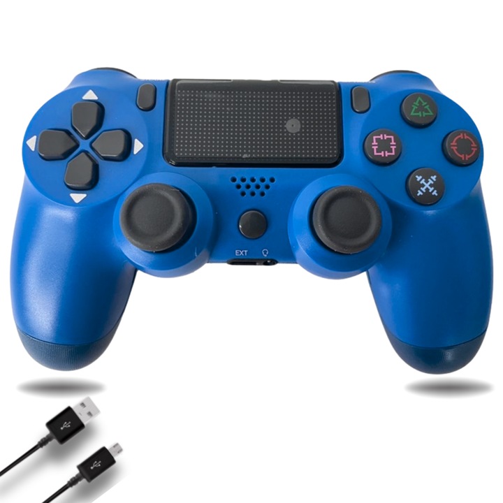 Controller wireless, PS4, PS-TV si PS Now, Touch-SCR, Double Shock 4, Compatible laptop, pad, phone, HJ-07, vibratii intense, cablu incarcator inclus, albastru, LuckyLu®