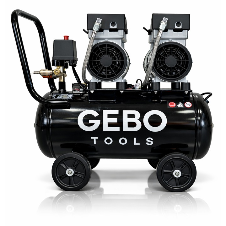 Kompresszor, Gebo Tools, halk, olajmentes, 50 L