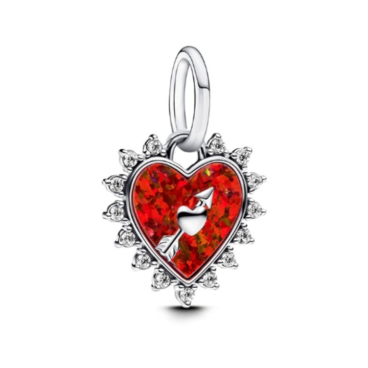 Pandantiv din argint 925, inimă roșie, floare de cireș, pentru brățări, bijuterii femei