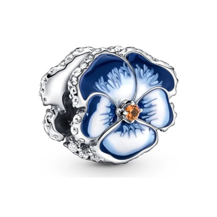 Pandantiv din argint 925 cu forme de panseluță, zirconiu cubic, albastru