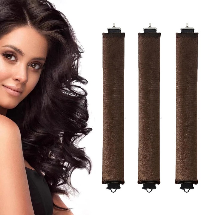 Bastonase pentru Cretirea Parului fara Caldura, din Spuma Moale - Set de 3 Bucati pentru Bucle peste Noapte - Pentru Par Lung si Mediu, Usor de Utilizat, Maro