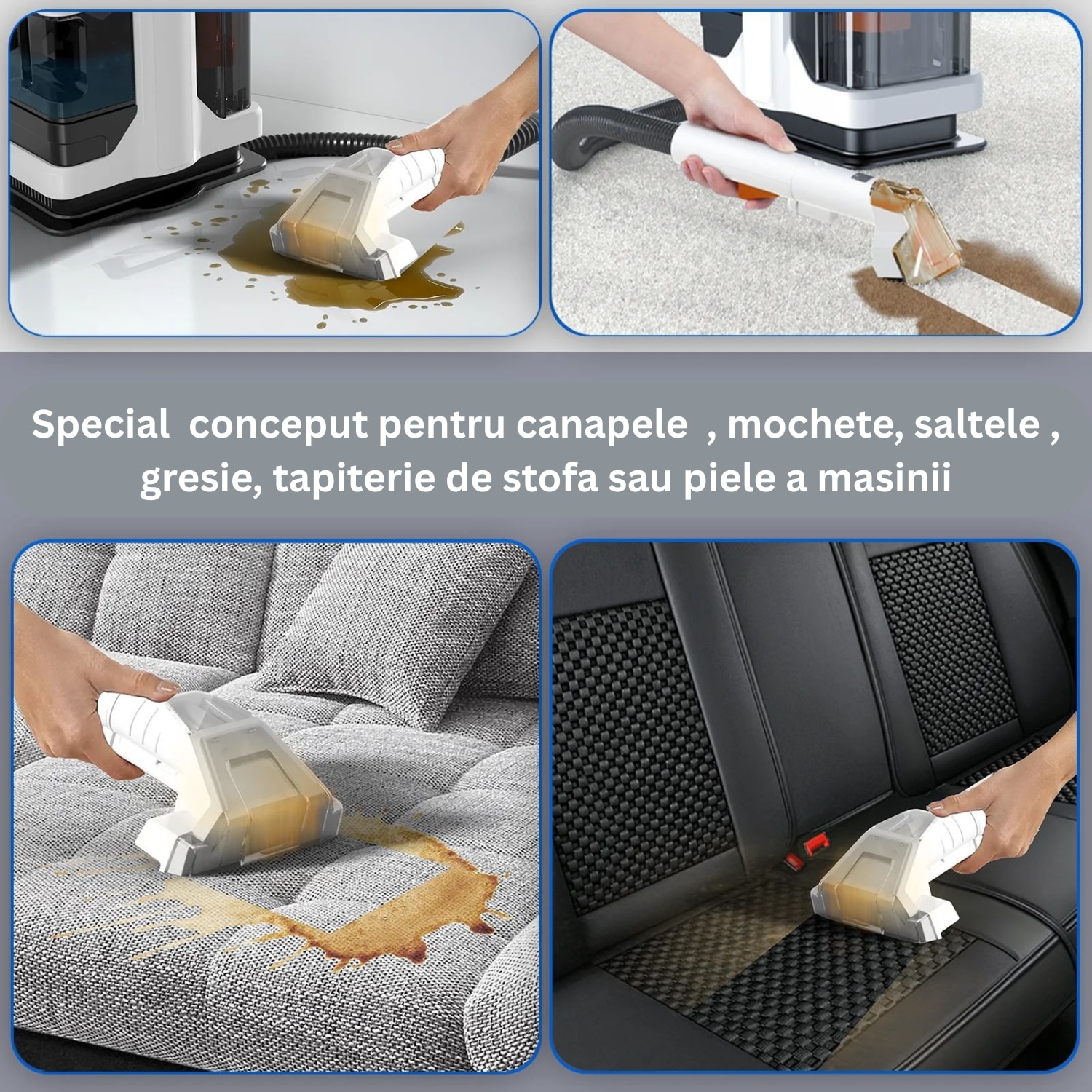 Aspirator cu spalare TehnoTek, Motor 650W, Perie sub presiune, Putere 15000kPa, Rezervor Dublu 1080ML + 800ML, Compact, Potrivit pentru curatare canapea, fotolii, mocheta, tapiterie auto