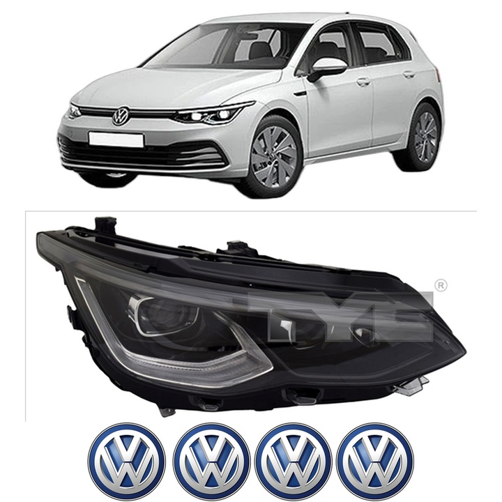 Far Stanga Fata Volkswagen GOLF VIII (CD1, DA1) din 2019-2024, Auto, TYC, 4x Stickere auto cu Volkswagen