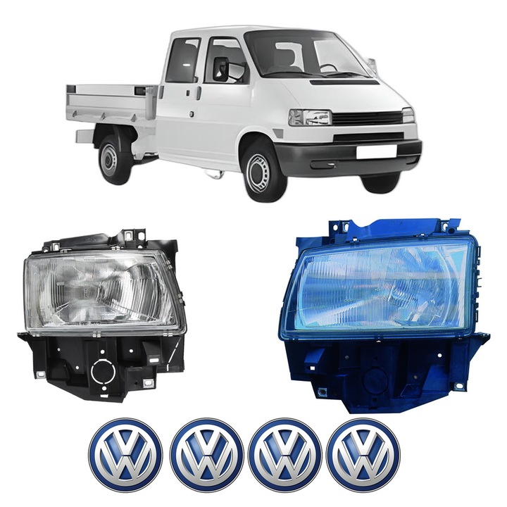 Set Faruri Stanga Dreapta Fata Volkswagen TRANSPORTER T4 Platform/Chassis (70E, 70L, 70M, 7DE, 7DL, 7D din 1990-2003, Auto, TYC, 4x Stickere auto cu Volkswagen