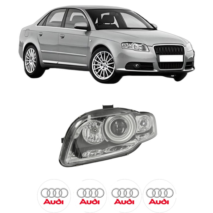 Far Stanga Fata AUDI A4 B7 (8EC) din 2004-2008, Auto, TYC, 4x Stickere auto cu AUDI