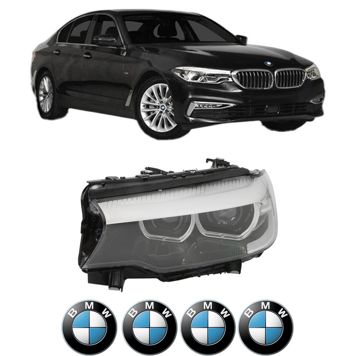 Far Stanga Fata Bmw Seria 5 (G30, F90) din 2016-2023, Auto, TYC, 4x Stickere auto cu BMW