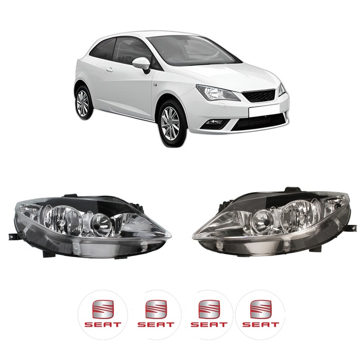 Set Faruri Stanga Dreapta Fata SEAT IBIZA IV SC (6J1, 6P5) din 2008-2016, Auto, DEPO, 4x Stickere auto cu SEAT
