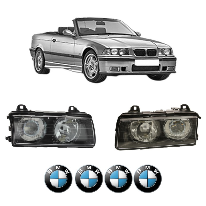 Set Faruri Stanga Dreapta Fata BMW Seria 3 Convertible (E36) din 1993-1999, Auto, DEPO, 4x Stickere auto cu BMW
