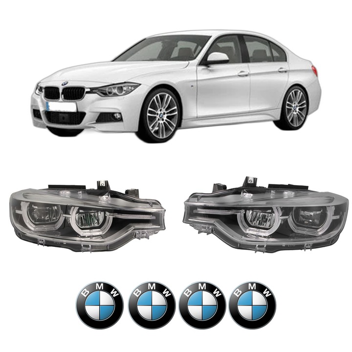 Set Faruri Stanga Dreapta Fata BMW Seria 3 (F30, F80) din 2011-2018, Auto, DEPO, 4x Stickere auto cu BMW