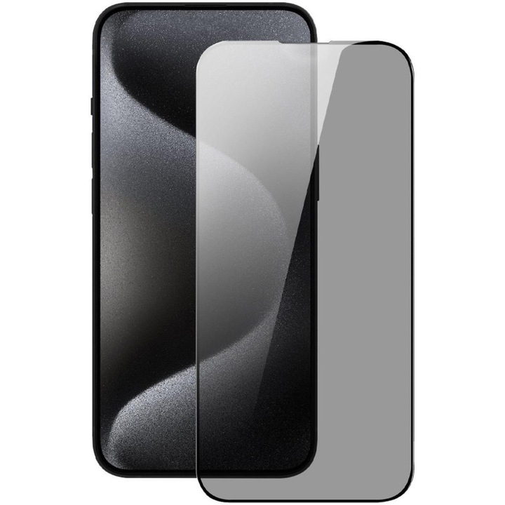 Folie de protectie din Sticla Lemontti Privacy Full Fit pentru iPhone 17 / iPhone 17 Pro / 16 Pro, Negru
