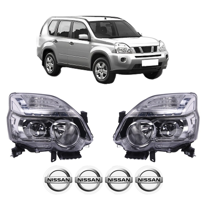 Set Faruri Stanga Dreapta Fata NISSAN X-TRAIL II (T31) din 2007-2014, Auto, TYC, 4x Stickere auto cu NISSAN