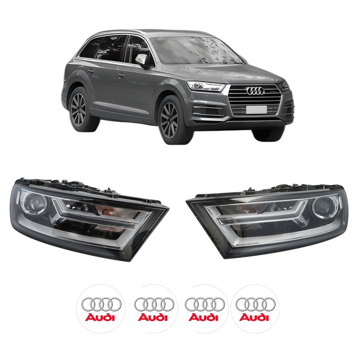 Set Faruri Stanga Dreapta Fata AUDI Q7 (4MB, 4MG, 4MQ) din 2015-2020, Auto, DEPO, 4x Stickere auto cu AUDI