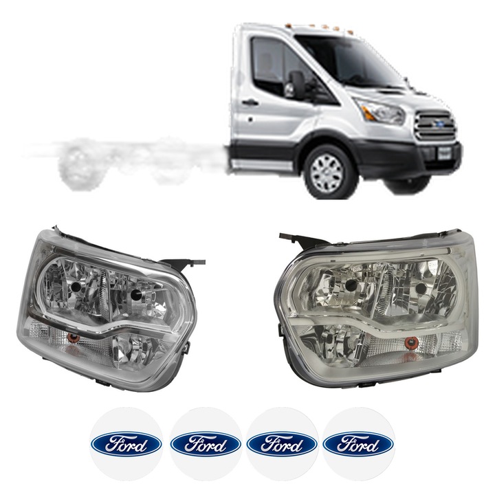Set Faruri Stanga Dreapta Fata FORD TRANSIT V363 Platform/Chassis (FED, FFD) din 2013-2024, Auto, DEPO, 4x Stickere auto cu FORD