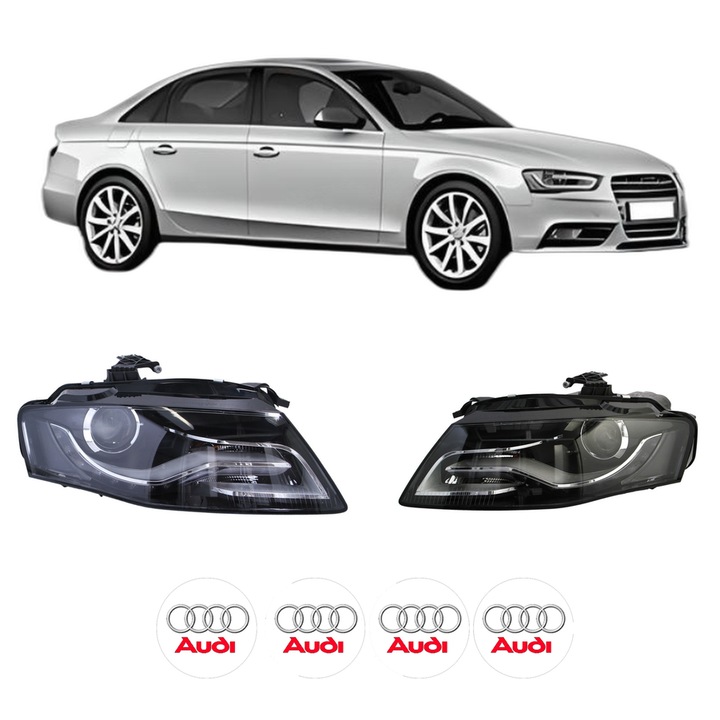 Set Faruri Stanga Dreapta Fata AUDI A4 B8 (8K2) din 2007-2015, Auto, DEPO, 4x Stickere auto cu AUDI
