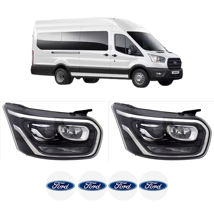 Set Faruri Stanga Dreapta Fata FORD TRANSIT V363 Bus (FAD, FBD) din 2013-2024, Auto, TYC, 4x Stickere auto cu FORD