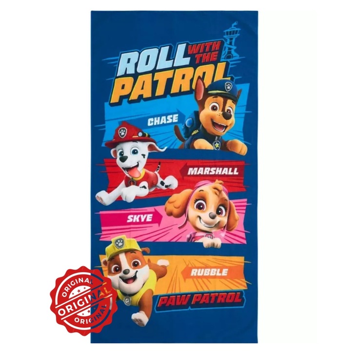 Prosop copii, Paw Patrol, multicolor, 70x140 cm, bumbac cu absorbtie rapida