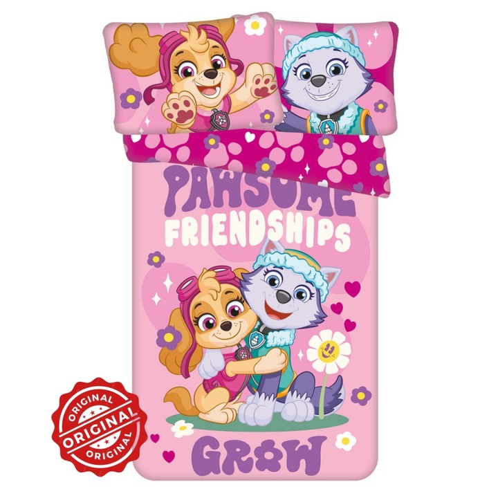 Gyermek ágynemű, Mancs őrjárat, Paplanhuzat szett 100x135cm + párnahuzat 40x60cm, rózsaszín