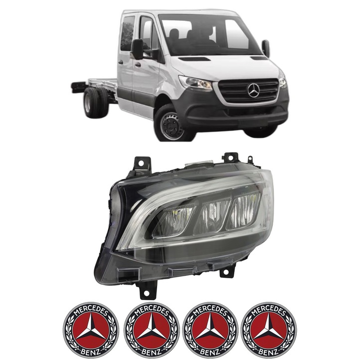 Far Stanga Fata MERCEDES-BENZ SPRINTER 4-t Platform/Chassis (B907, B910) din 2018-2021, Auto, TYC, 4x Stickere auto cu MERCEDES-BENZ