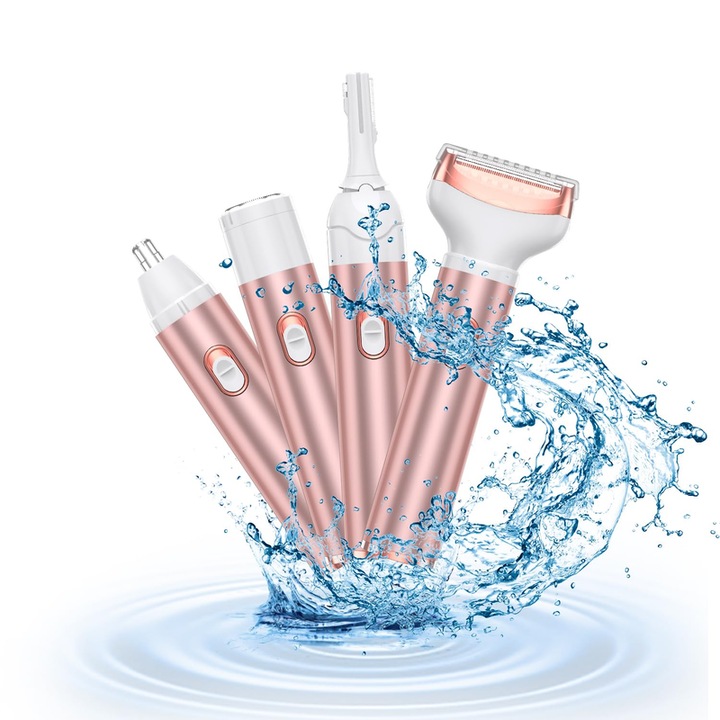 Epilator, Aparate de ras electrice, aparat de ras electric fara fir 4 in 1 pentru femei, aparat de ras reincarcabil, nedureros, pentru tunsori de bikini, indepartarea parului umed si uscat pentru fata, corp, picioare, antebrat, impermeabil, USB, Roz