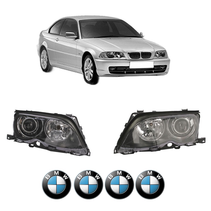 Set Faruri Stanga Dreapta Fata BMW Seria 3 (E46) din 1997-2005, Auto, TYC, 4x Stickere auto cu BMW