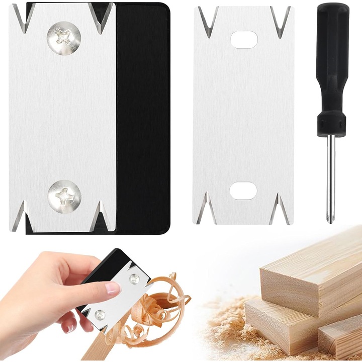 Rindea/Taietor pentru margini/canturi din lemn, cu lama de rezerva si surubelnita inclusa, unghi in V, otel carbon, portabil, pentru mobilier, PVC, ABS si furnir