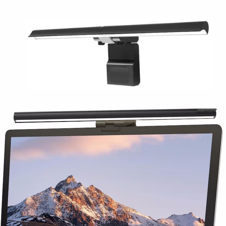 Lampa LED Pentru Monitor, AjieQaQ®, Pentru TV/Monitor， 3000-6500K， 6 W ， lumina calda, rece, neutra, dimmer，Control Panou Tactil Touch Control Intesitate Ajustabila ，Lungime 45 CM, Negru