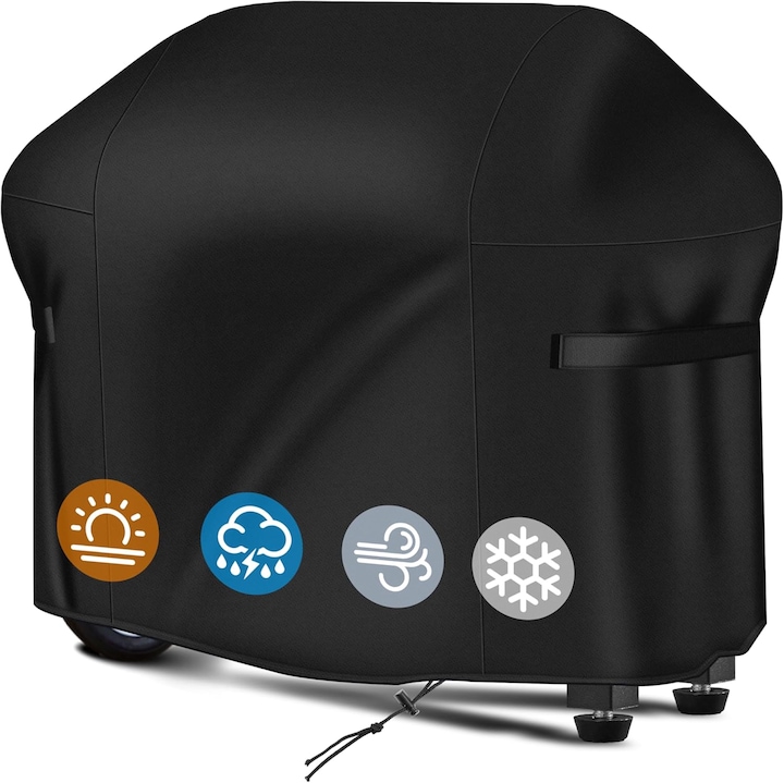 Husa BBQ VniYors за скара 183x66x137 см, универсална, водоустойчива и ветроустойчива, материал Oxford 210D, с калъф за съхранение, черна