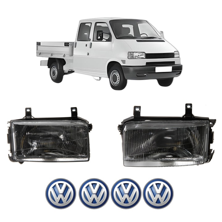 Set Faruri Stanga Dreapta Fata Volkswagen TRANSPORTER T4 Platform/Chassis (70E, 70L, 70M, 7DE, 7DL, 7D din 1990-2003, Auto, TYC, 4x Stickere auto cu Volkswagen