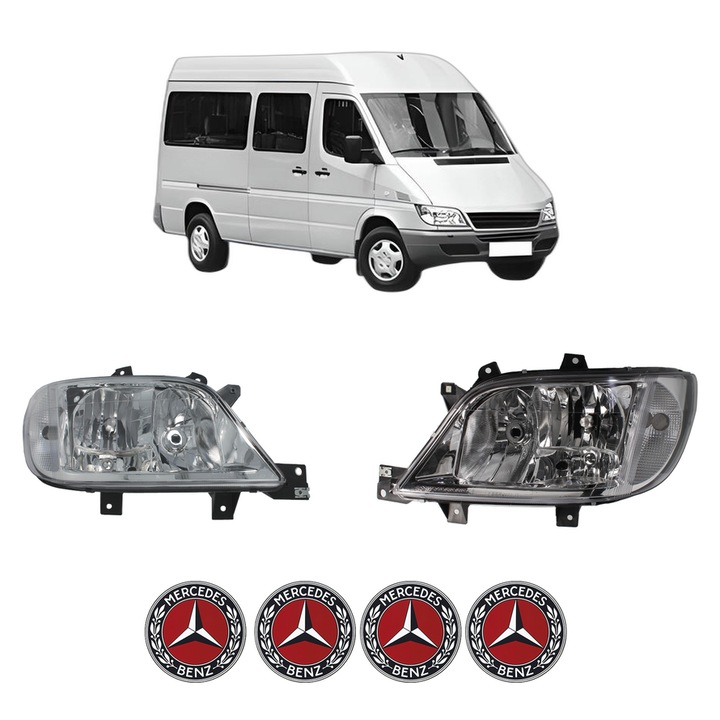 Set Faruri Stanga Dreapta Fata MERCEDES-BENZ SPRINTER 3-t Bus (B903) din 1995-2006, Auto, TYC, 4x Stickere auto cu MERCEDES-BENZ