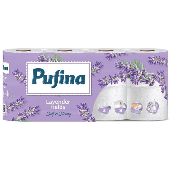 Set 2 x Hartie Igienica Lux, 3 Straturi, Lavanda, Pufina, 8 Role