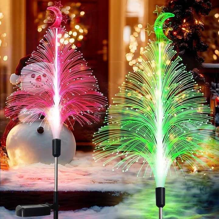 Decoratiune Solara de gradina, Brazi de Craciun, 7 culori schimbatoare, IP65