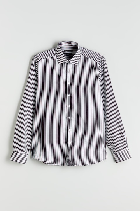 LC WAIKIKI, Camasa slim fit cu model in dungi, Alb/Negru, S