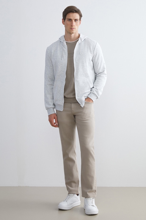 LC WAIKIKI, Hanorac cu fermoar si buzunare oblice, Gri deschis melange