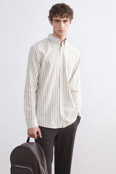 LC WAIKIKI, Camasa regular fit cu model in dungi, Bej