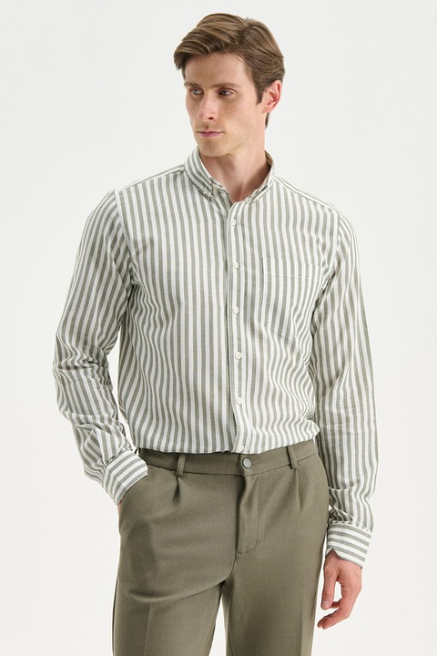 LC WAIKIKI, Camasa regular fit cu model in dungi, Alb/Gri deschis, S