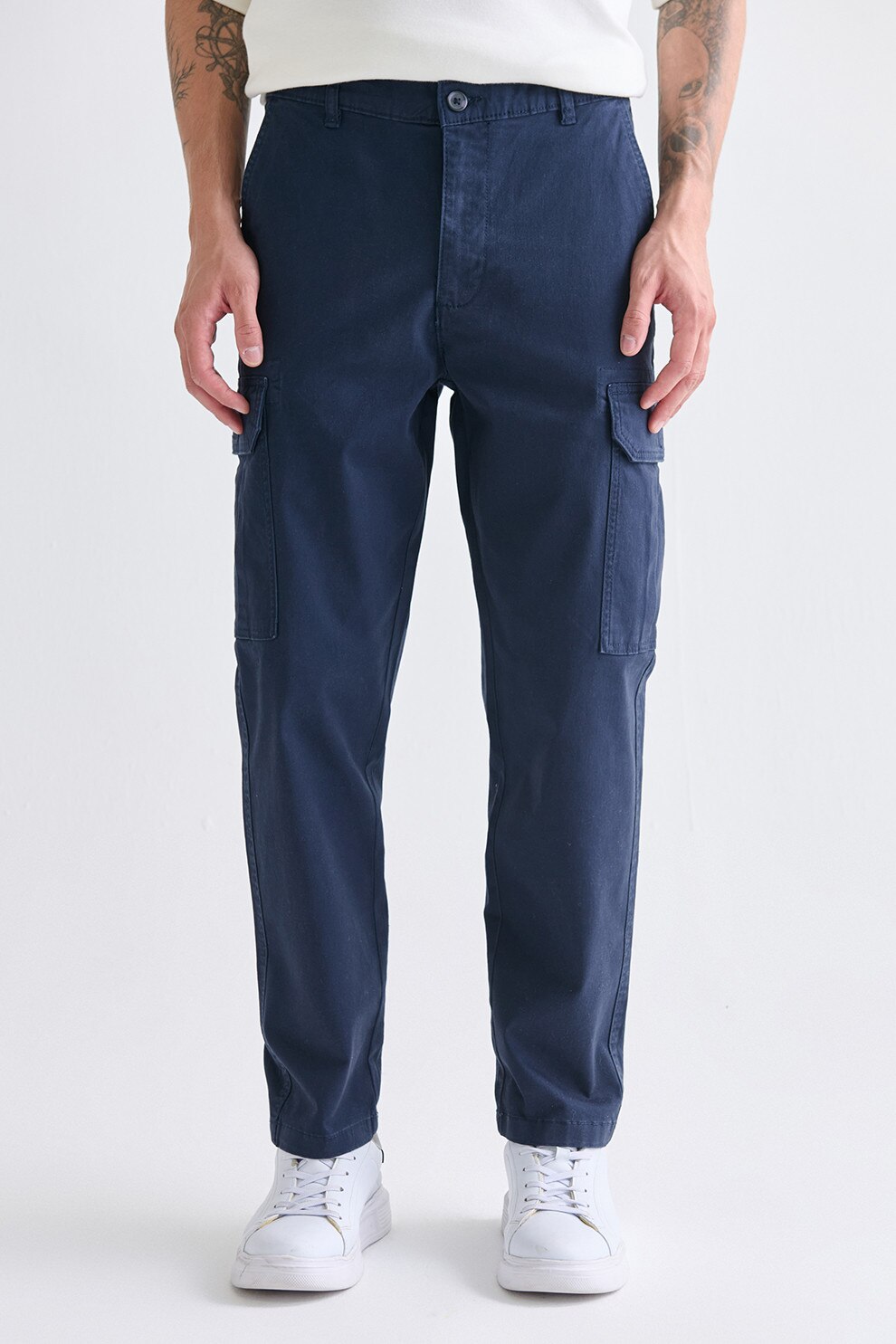 LC WAIKIKI, Pantaloni cargo uni, Bleumarin, 38