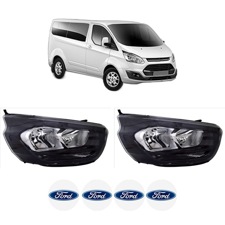 Set Faruri Stanga Dreapta Fata FORD TRANSIT CUSTOM V362 Bus (F3) din 2012-2023, Auto, TYC, 4x Stickere auto cu FORD