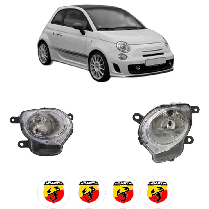 Set Faruri Stanga Dreapta Fata ABARTH 500C / 595C / 695C din 2008-2016, Auto, DEPO, 4x Stickere auto cu ABARTH