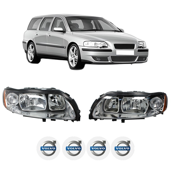 Set Faruri Stanga Dreapta Fata VOLVO V70 II (285) din 1999-2008, Auto, TYC, 4x Stickere auto cu VOLVO